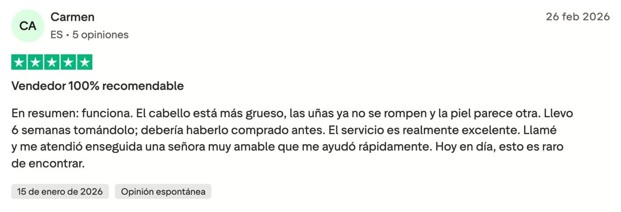 Opinión de cliente sobre el colágeno de Melinava