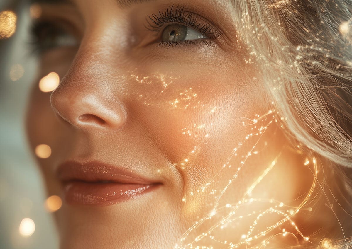 Primer plano del rostro de una mujer con la piel luminosa