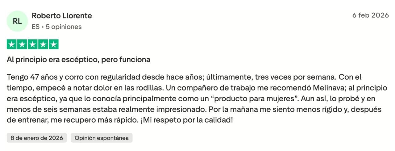 Opinión de cliente sobre el colágeno de Melinava