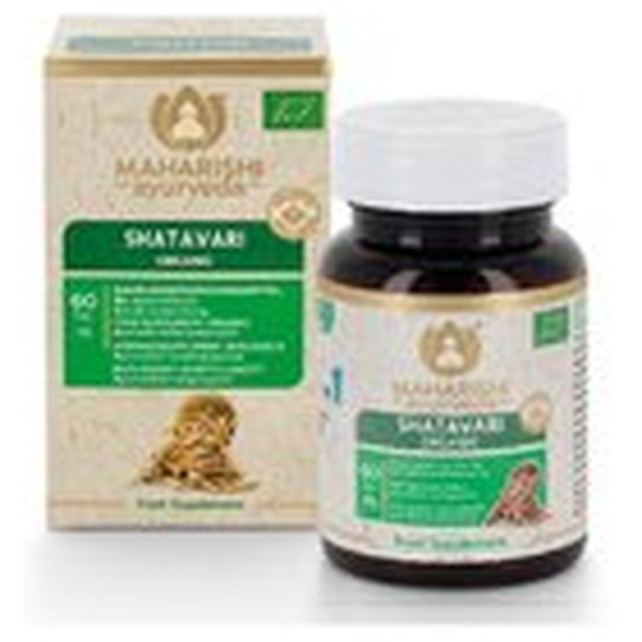 Caja y bote de Maharishi Ayurveda Shatavari Bio con 60 comprimidos